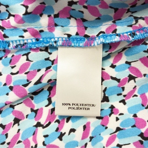 Ann Taylor Abstract Floral Colorful Blouse Jewel Tones Elastic Hem Cuffs V-Neck - Picture 14 of 16